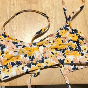 Kona Sol Yellow and Black Floral Bikini Top